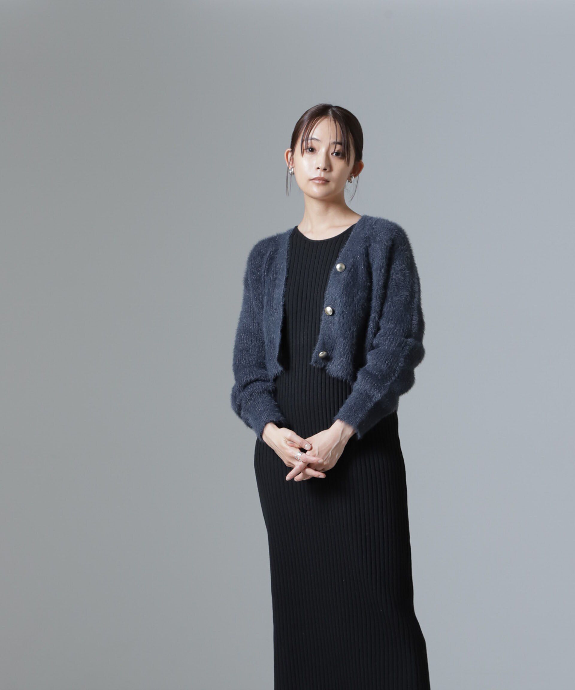 nano･universe「シャギーラメカーディガン&times;リブニットワンピース」|ワンピース|