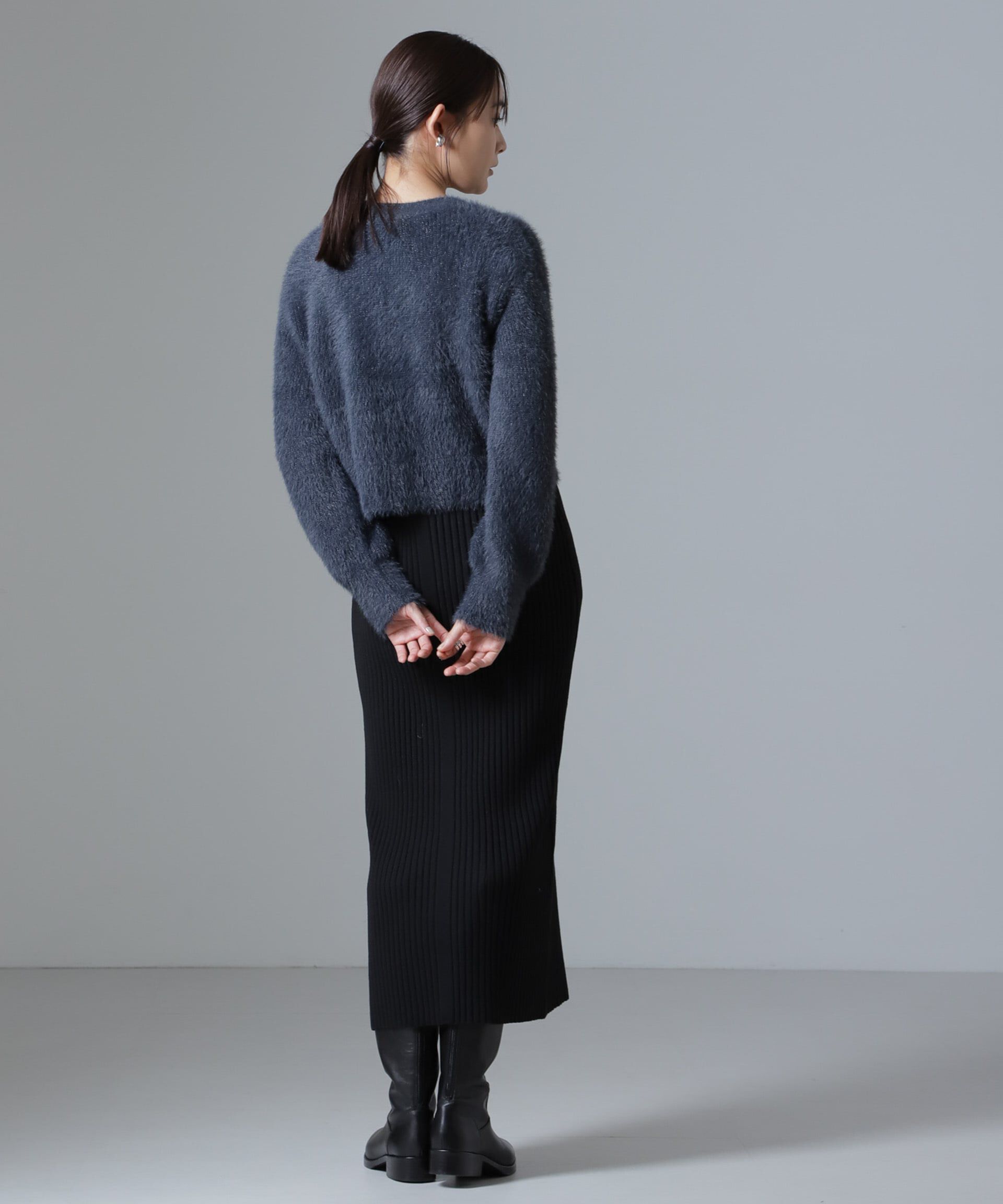 nano･universe「シャギーラメカーディガン&times;リブニットワンピース」|ワンピース|