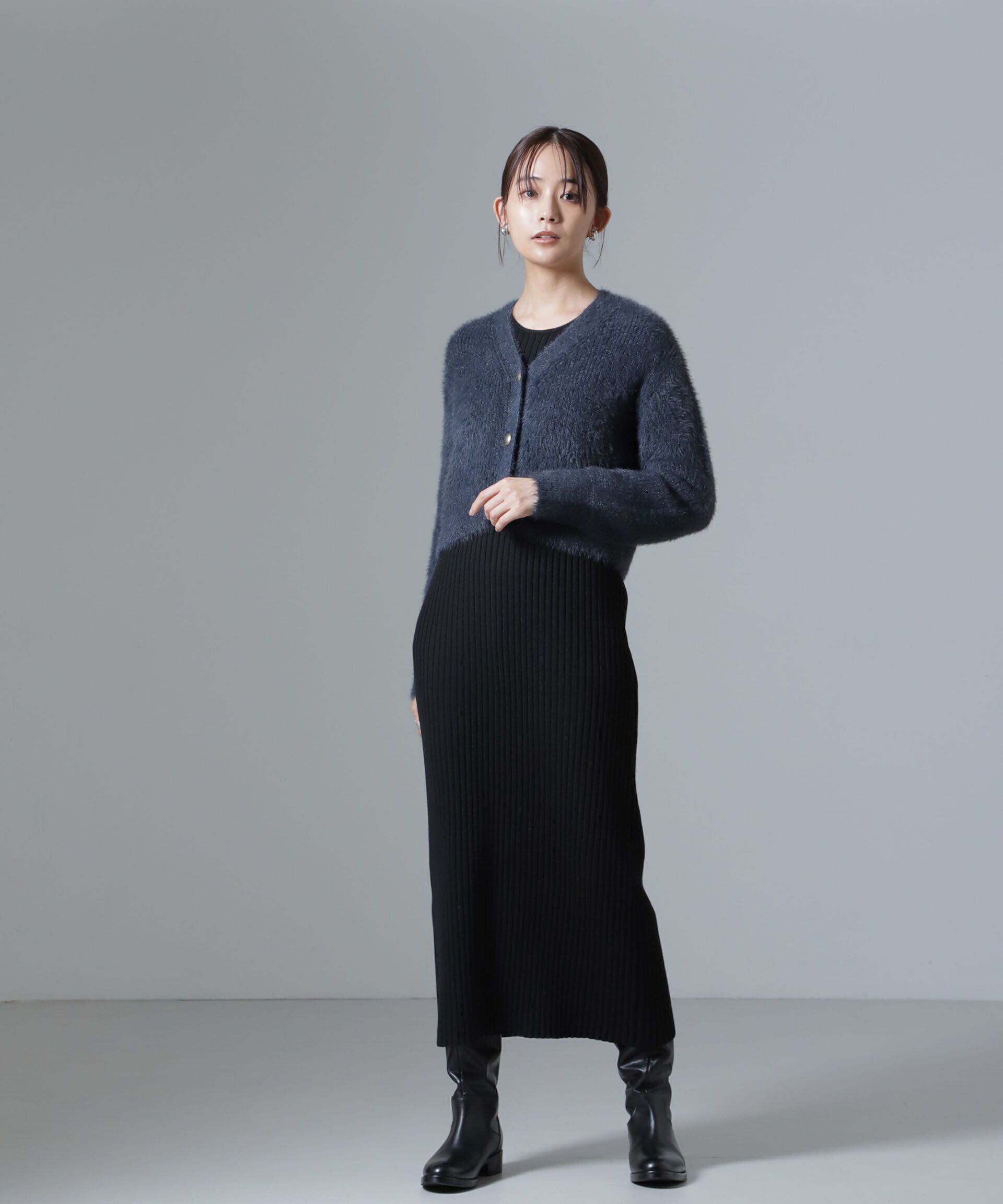 nano･universe「シャギーラメカーディガン&times;リブニットワンピース」|ワンピース|