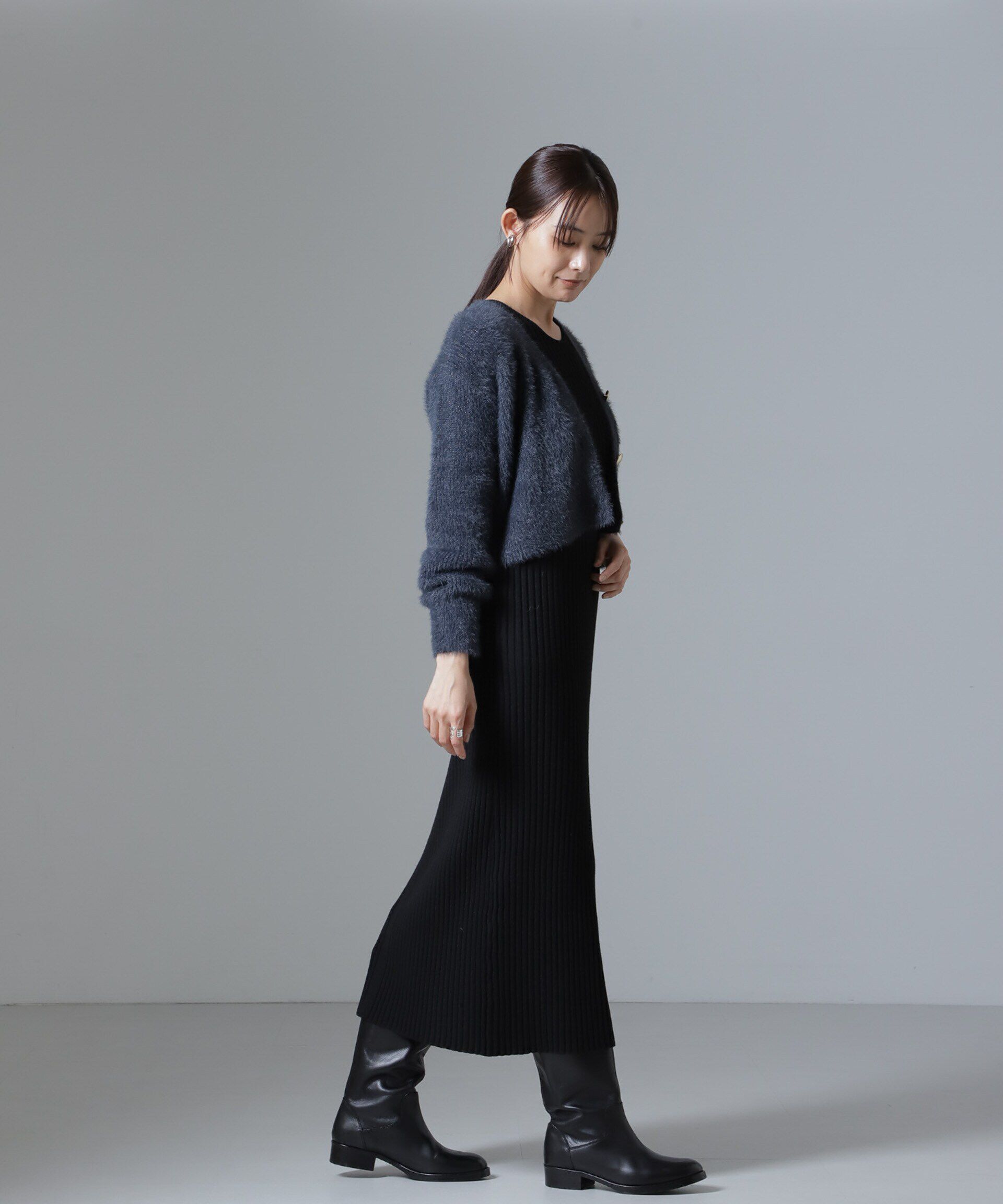 nano･universe「シャギーラメカーディガン&times;リブニットワンピース」|ワンピース|