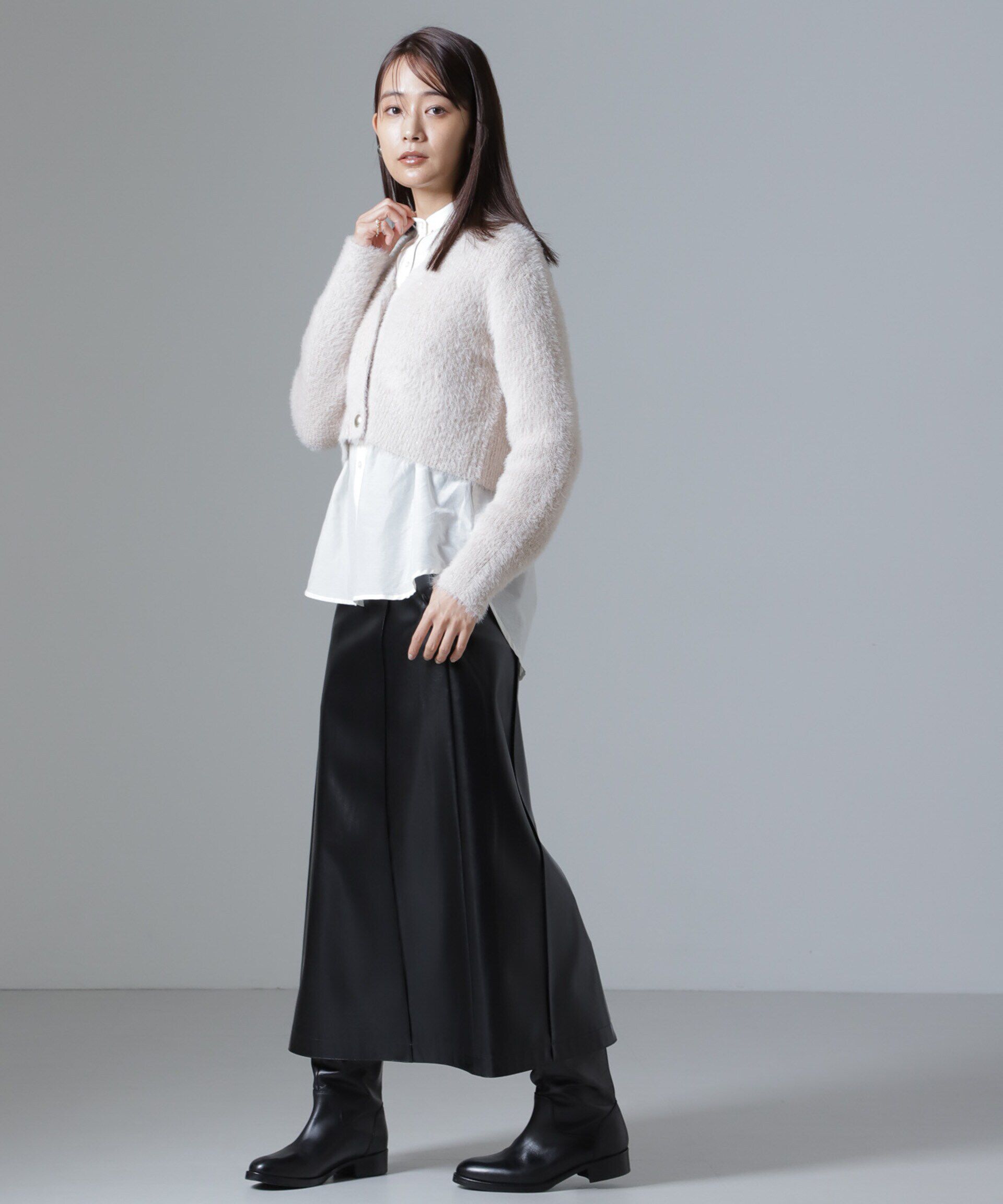 nano･universe「シャギーラメカーディガン&times;リブニットワンピース」|ワンピース|