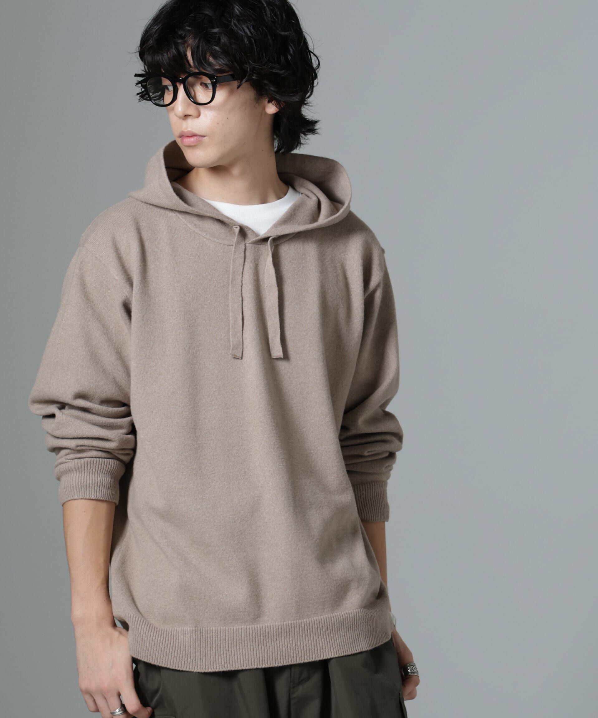 nano･universe「天竺編みニットパーカー」|ニット・セーター|ベージュ