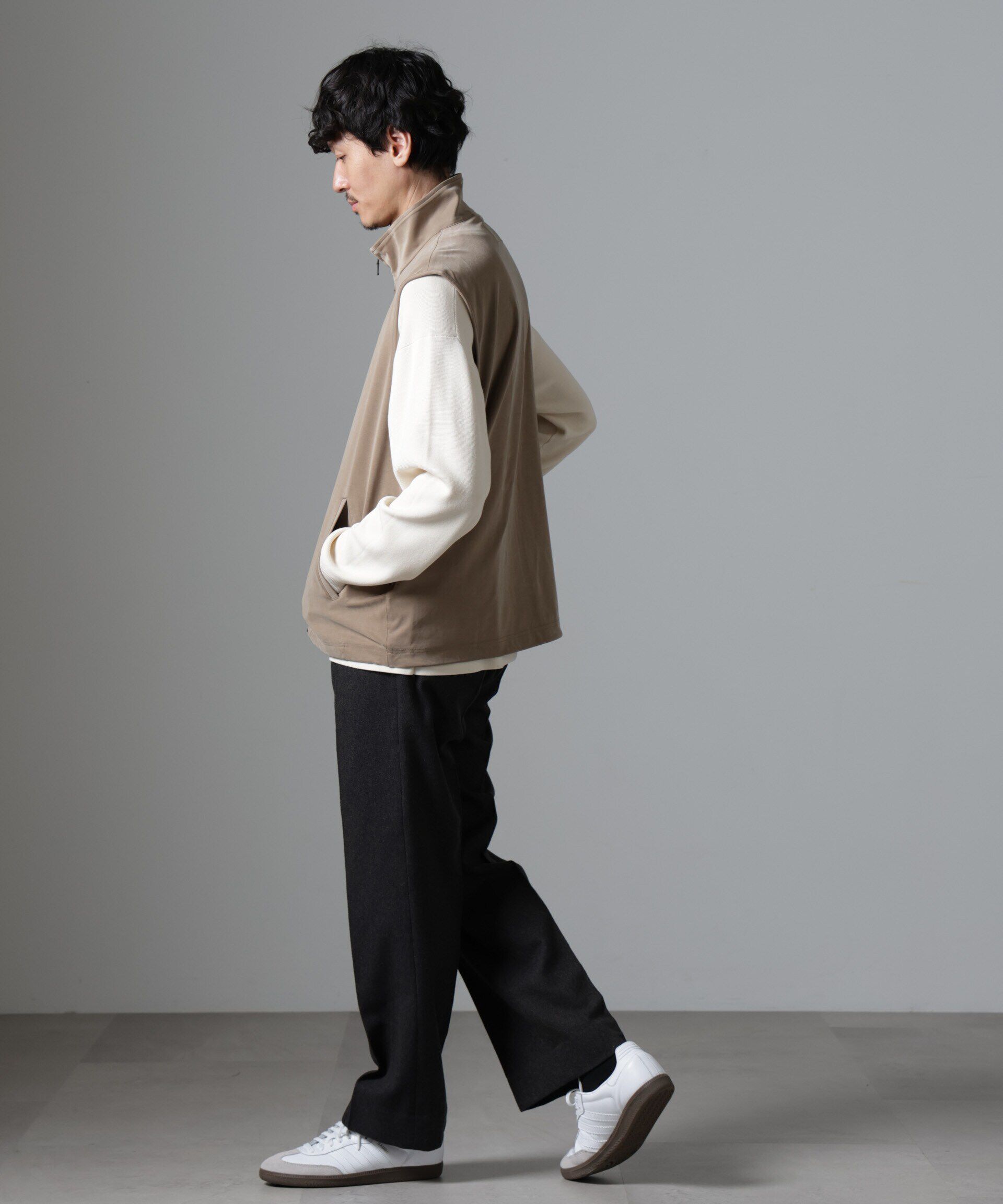 nano･universe「ヌバックライクスムーススタンドカラーベスト」|ダウンベスト・ベスト|