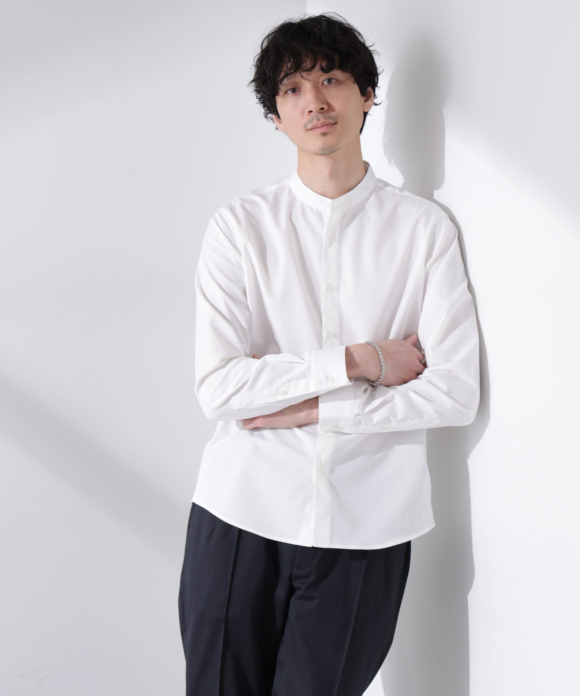 nano･universe「スタンダードバンドカラーシャツ/長袖」|シャツ・ブラウス|ホワイト