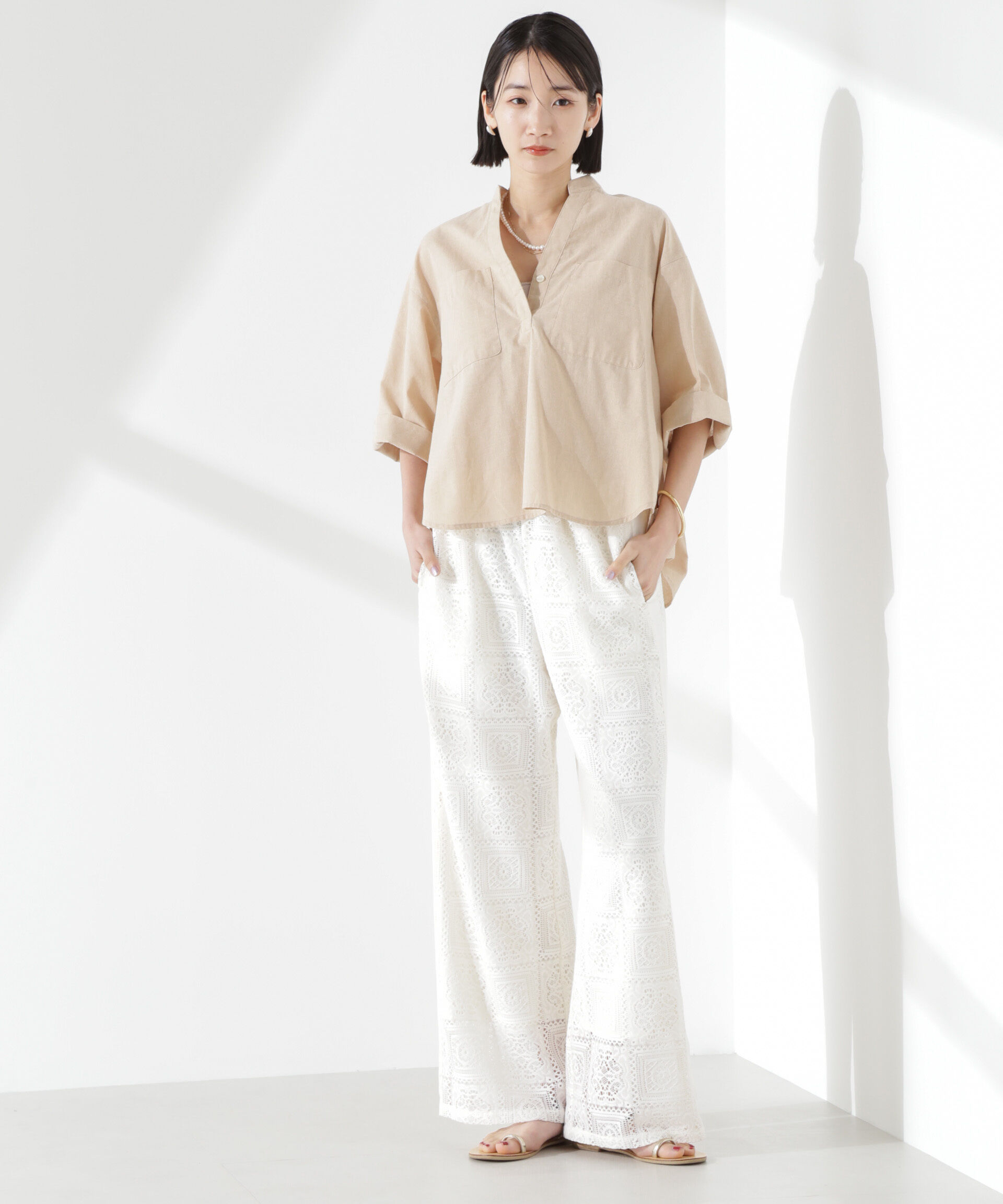nano･universe「綿麻COOLMAX5分袖シャツ(セットアップ可）」|シャツ・ブラウス|