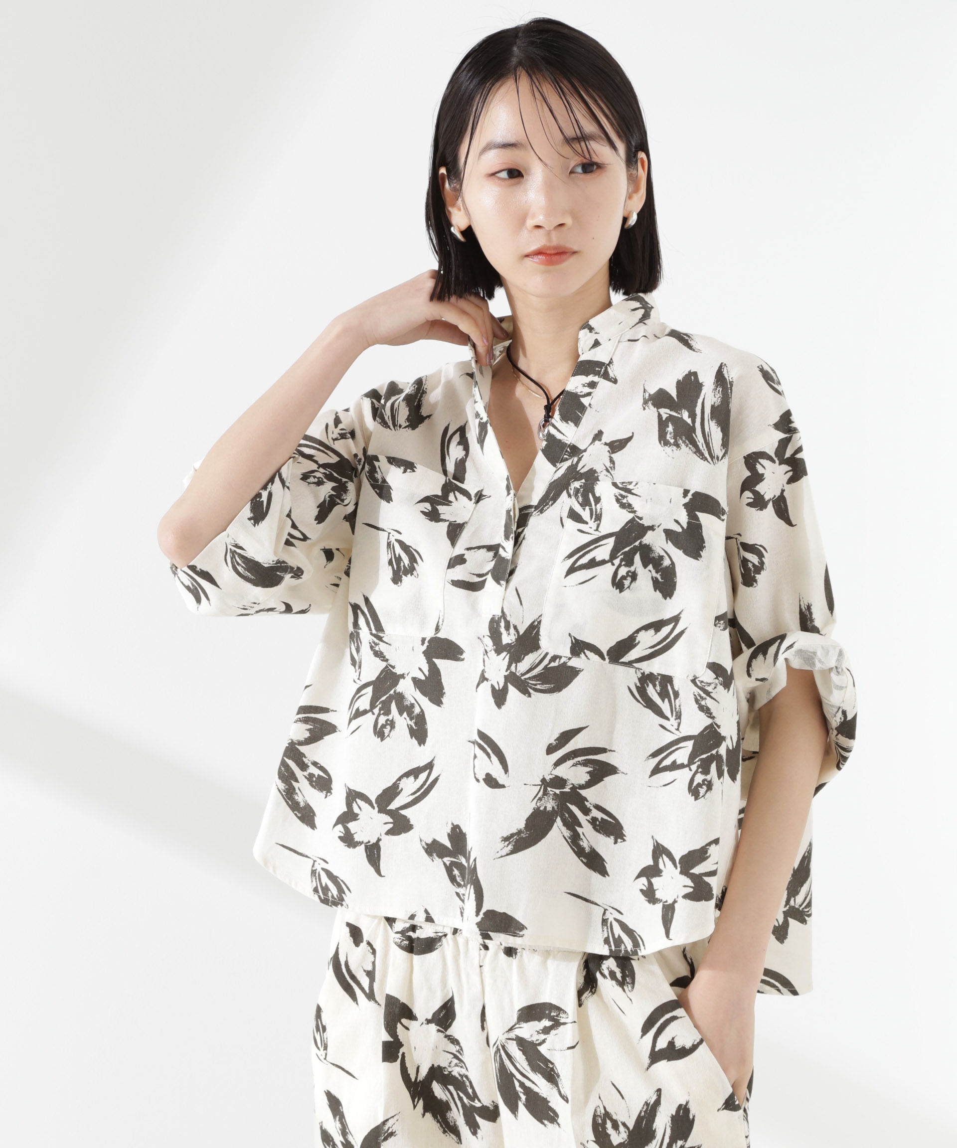 nano･universe「綿麻COOLMAX5分袖シャツ(セットアップ可）」|シャツ・ブラウス|