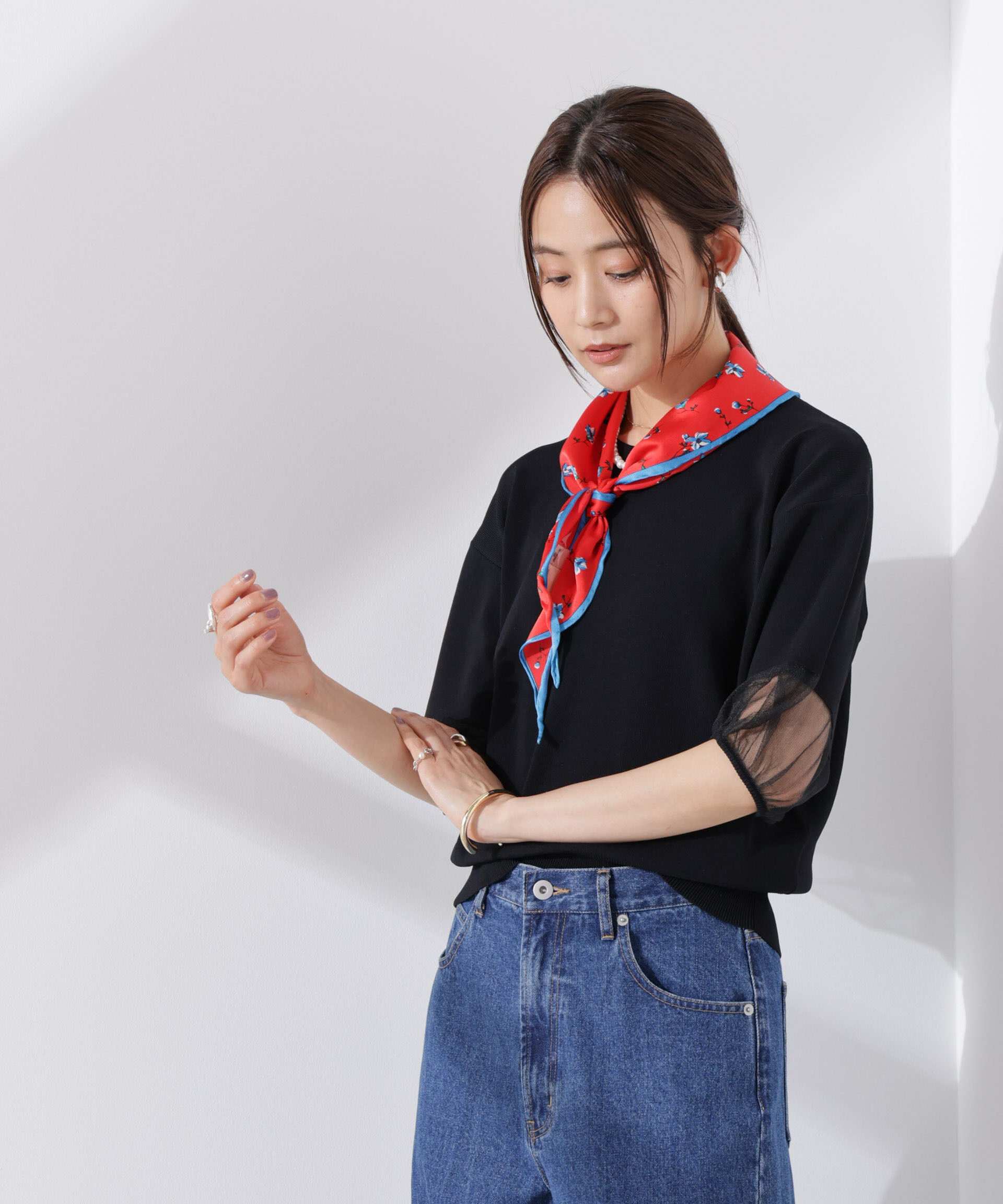 nano･universe「シアースリーブ・UVカット・接触冷感ニット」|ニット・セーター|