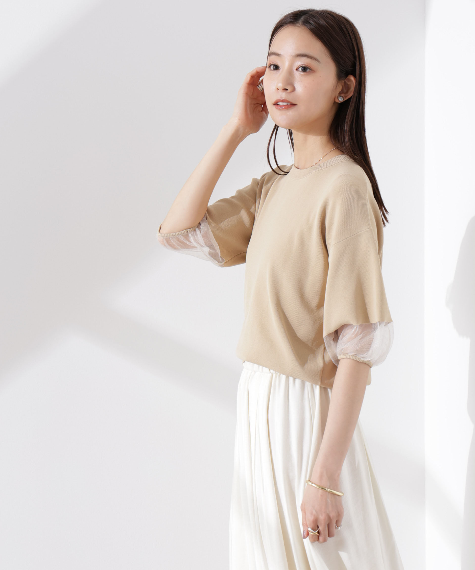 nano･universe「シアースリーブ・UVカット・接触冷感ニット」|ニット・セーター|