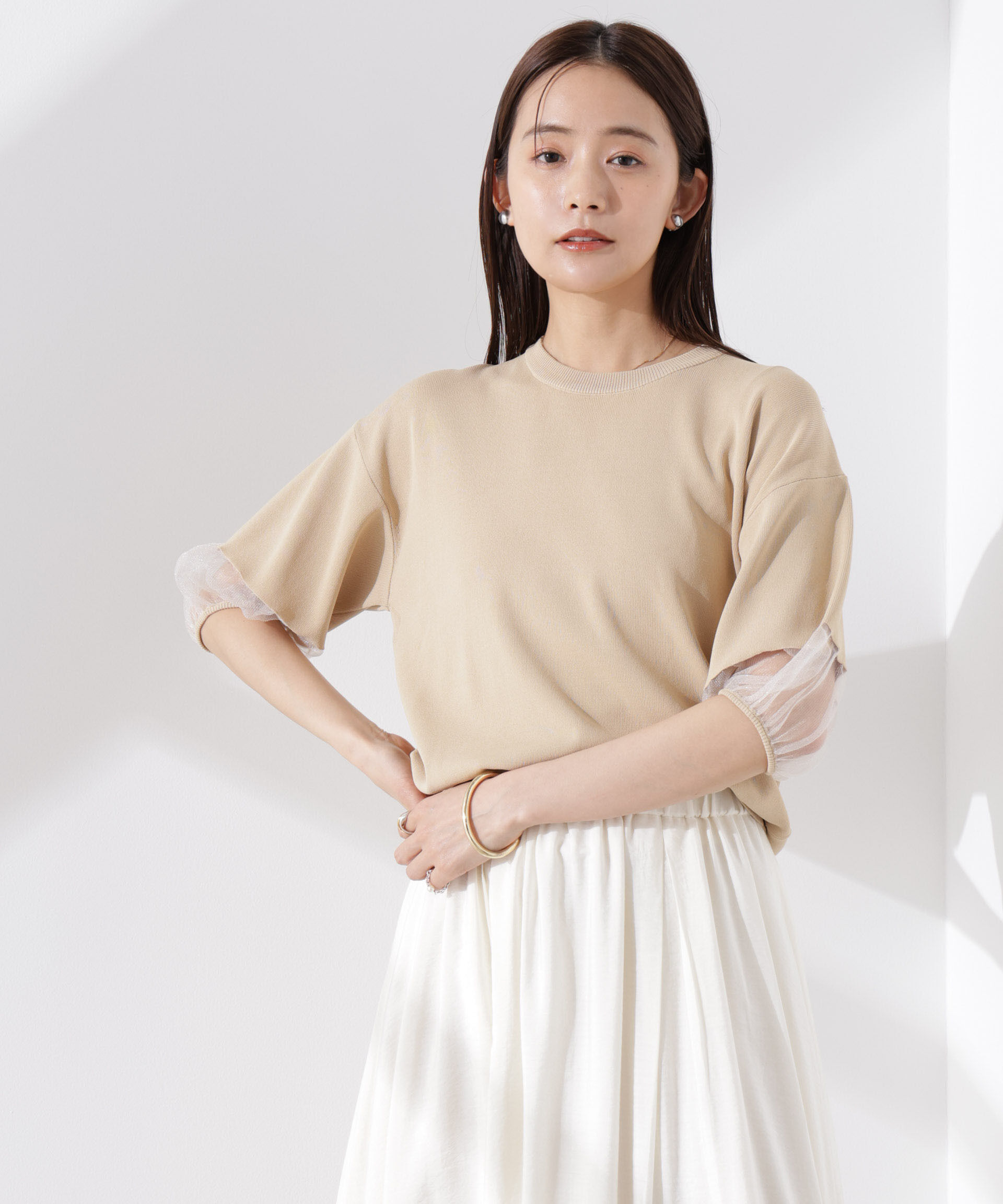 nano･universe「シアースリーブ・UVカット・接触冷感ニット」|ニット・セーター|