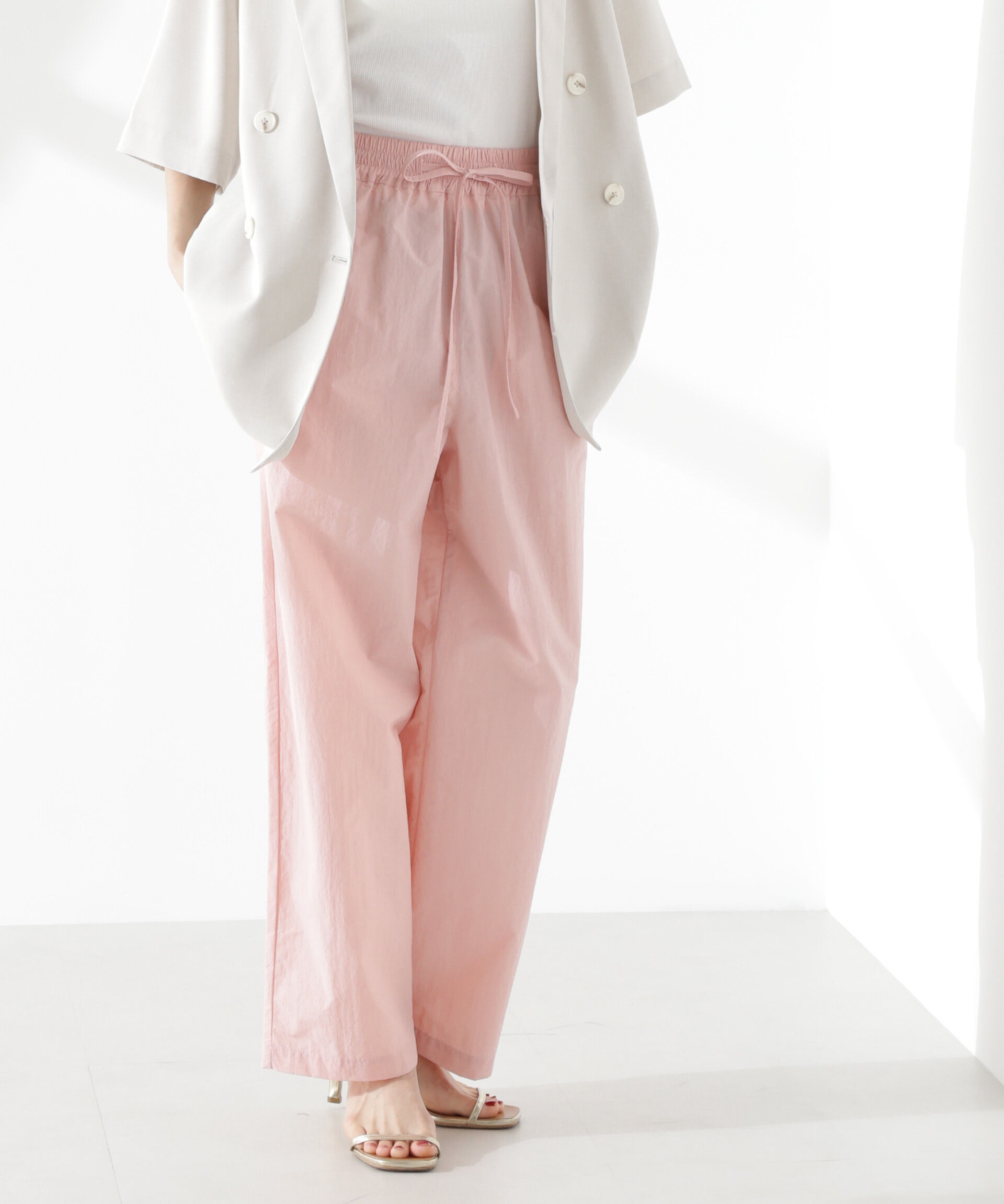 nano･universe「タスランワイドイージーパンツ」|チノ|ピンク