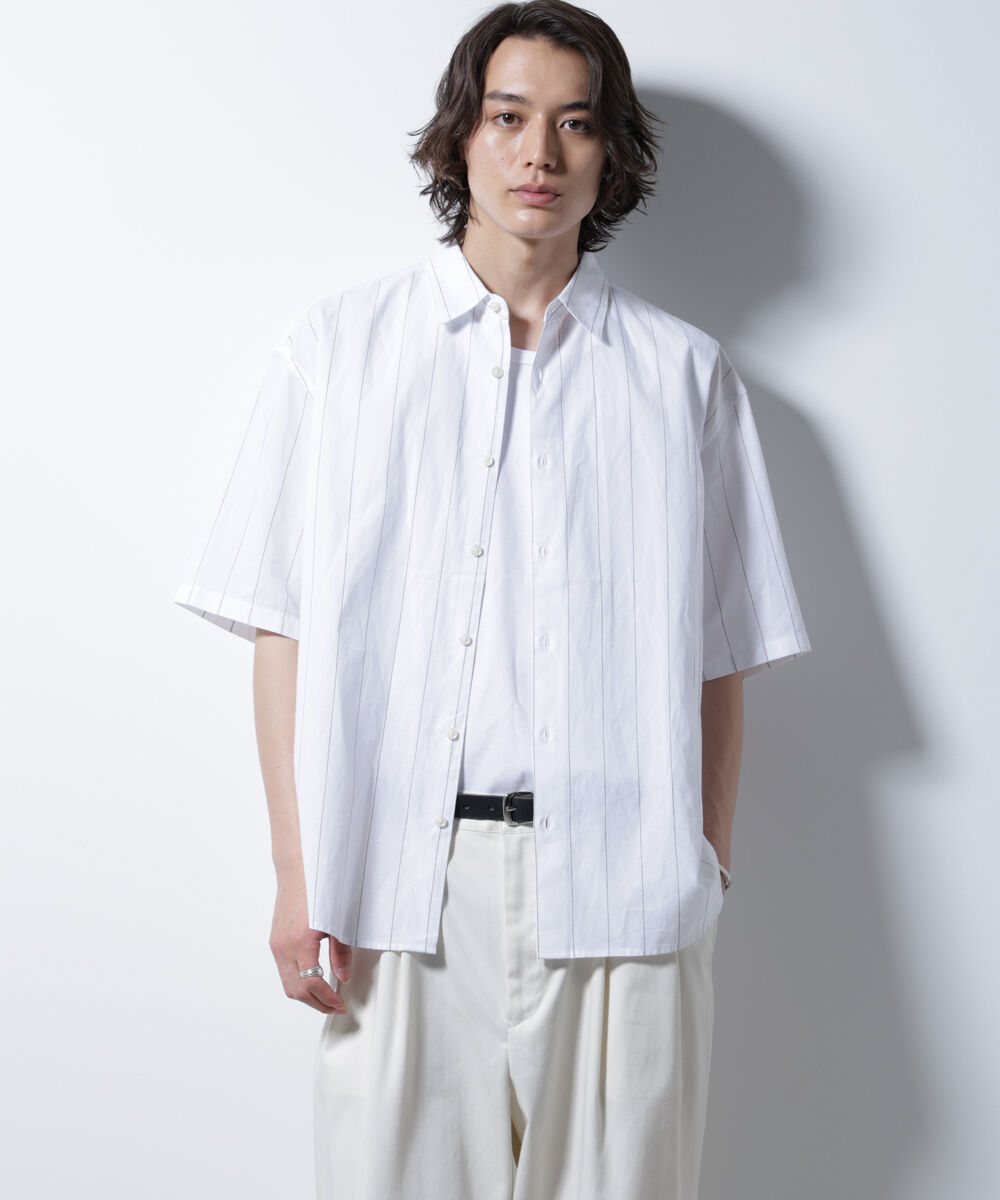 nano･universe「レギュラーカラーコットンリネンストライプシャツ」|シャツ・ブラウス|ホワイト