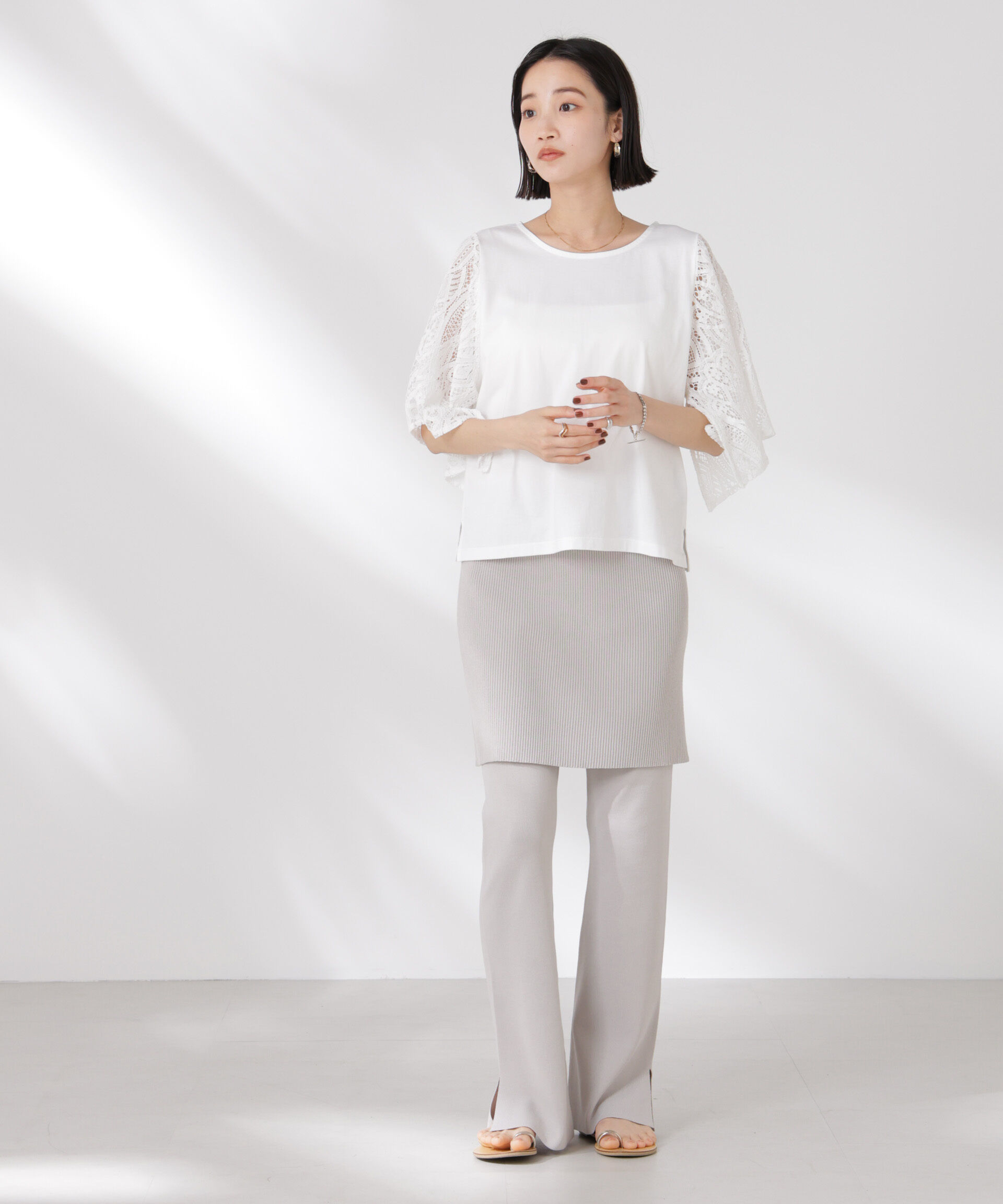 nano･universe「レーススクエアスリーブカットトップス」|Tシャツ・カットソー|