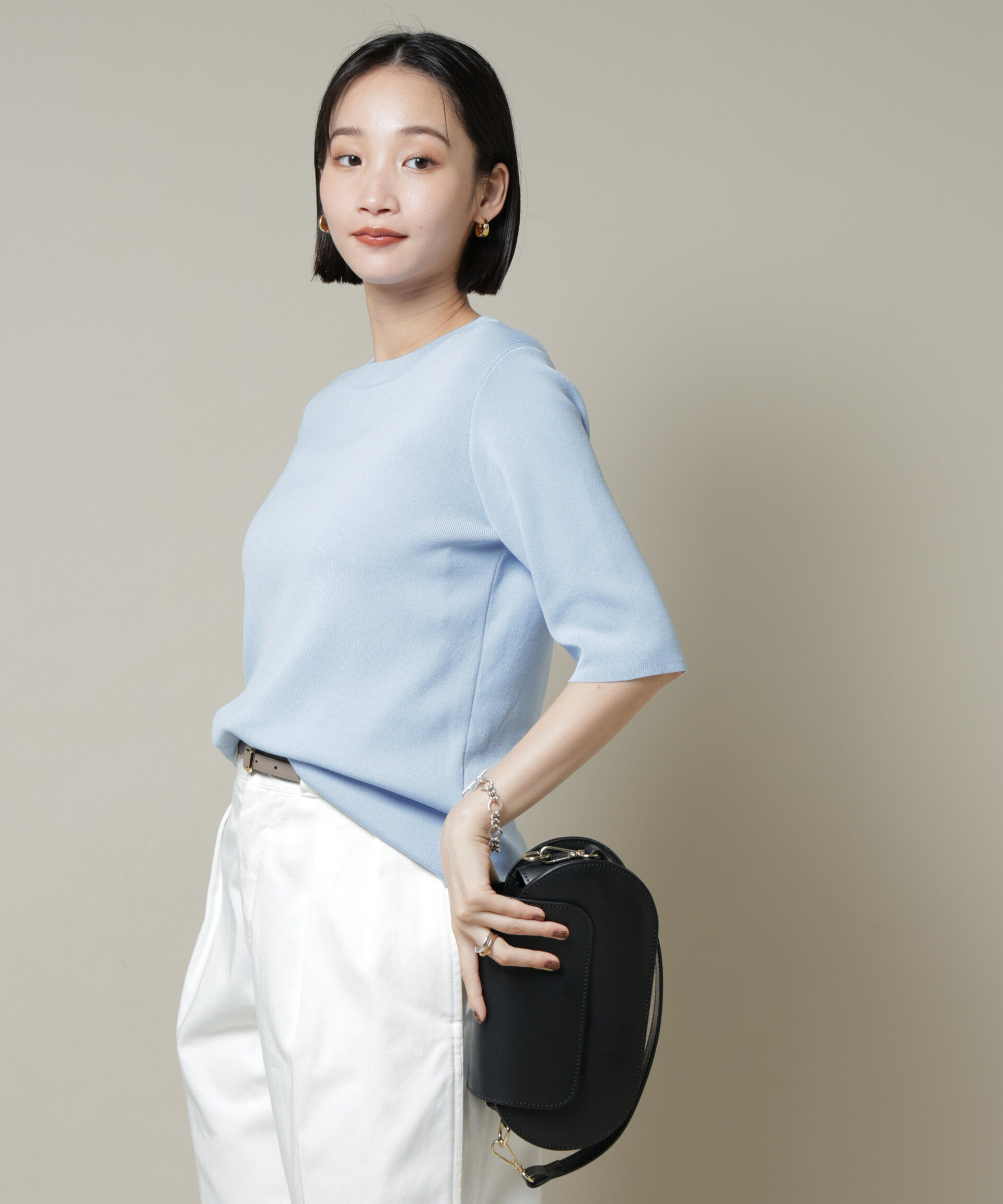 nano･universe「洗濯機洗い可UVカット接触冷感半袖ニット」|ニット・セーター|