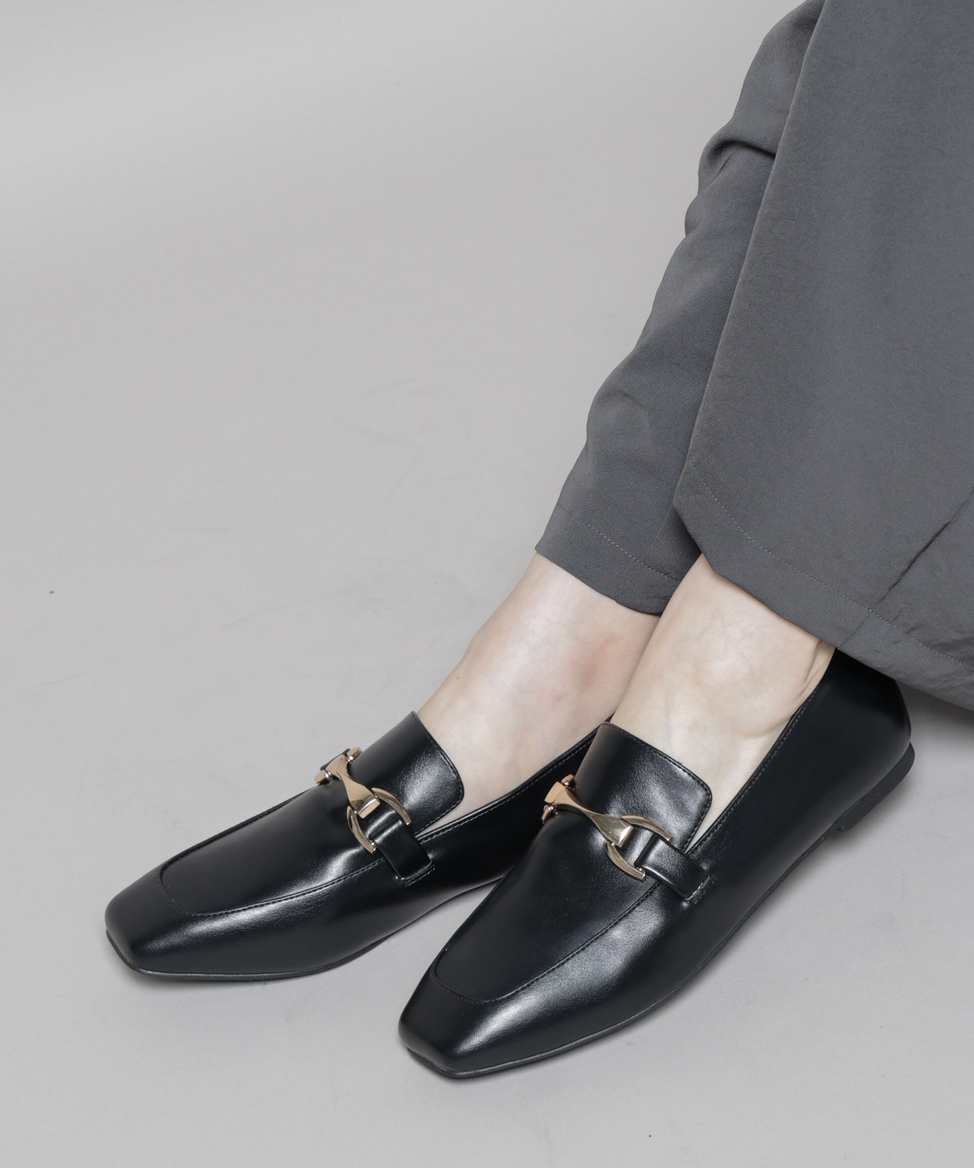 nano･universe「スクエアトゥバックル付きローファー」|ビジネス・ドレスシューズ|ブラック