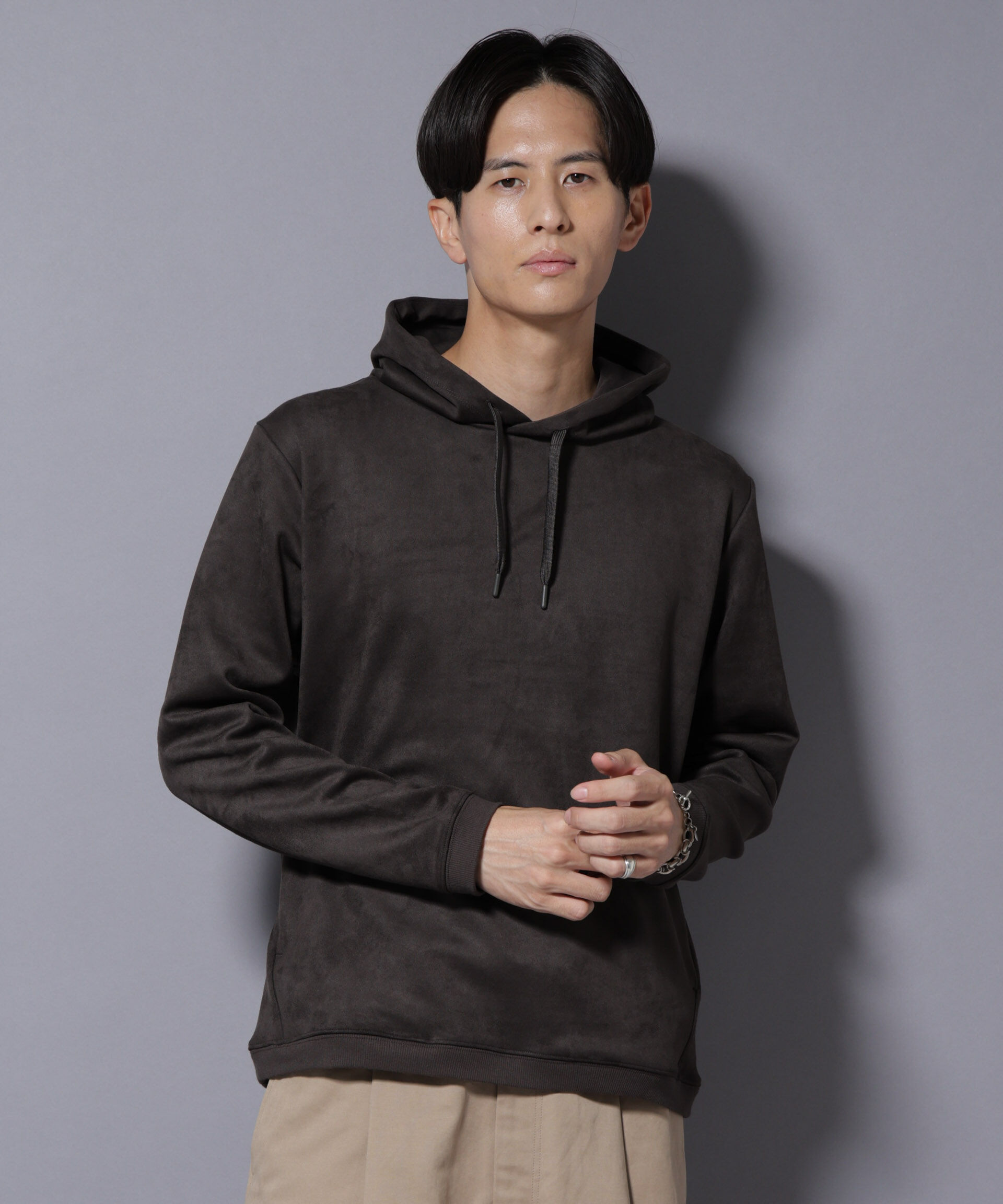 nano･universe「フェイクスエードフーディー 長袖」|Tシャツ・カットソー|チャコール3