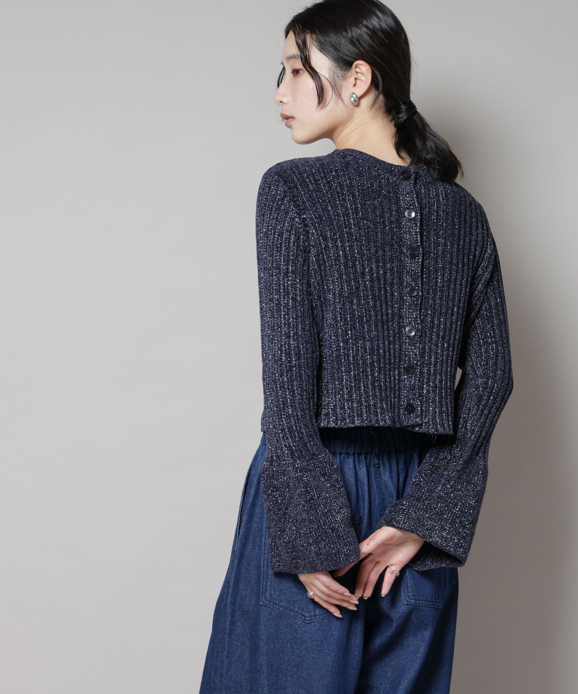 nano･universe「ラメモールワイドリブ前後2WAYフレアスリーブニット(セットアップ可)」|ニット・セーター|