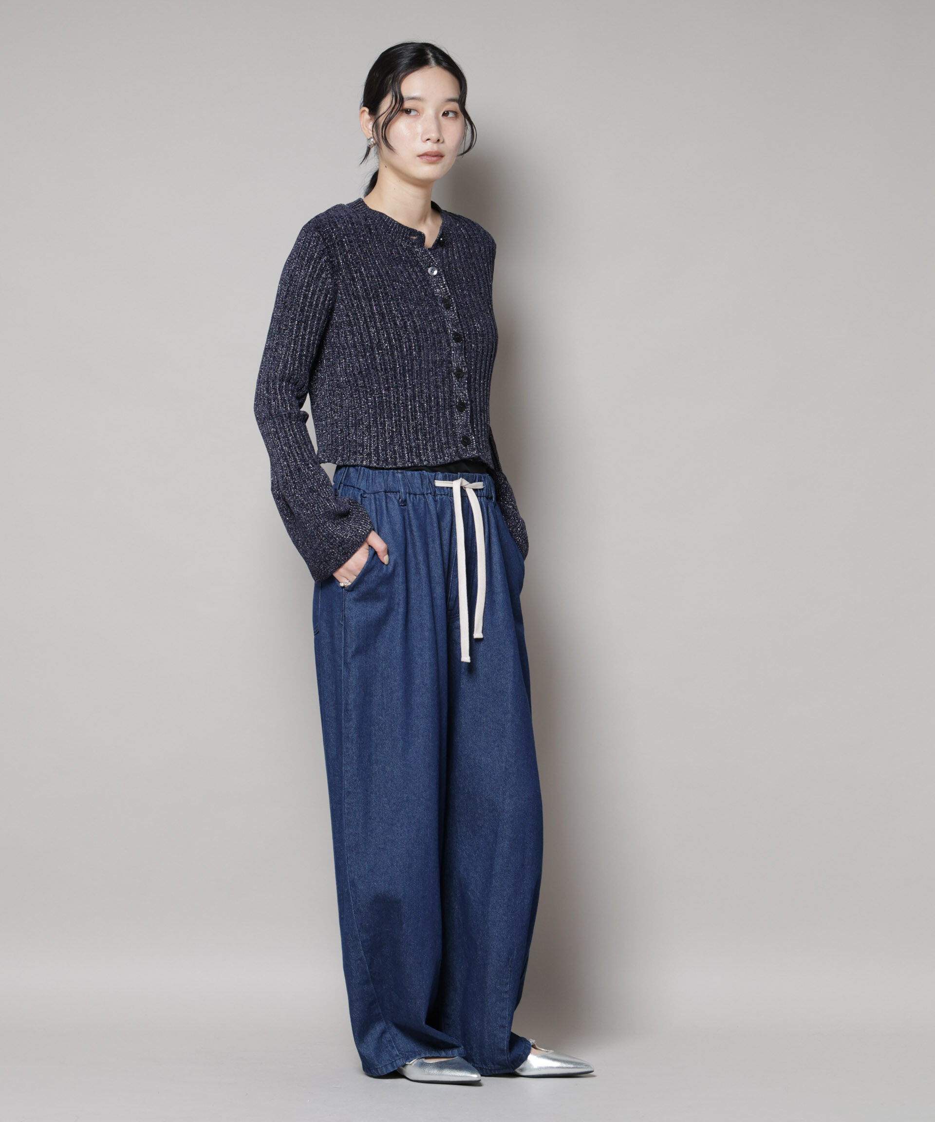 nano･universe「ラメモールワイドリブ前後2WAYフレアスリーブニット(セットアップ可)」|ニット・セーター|