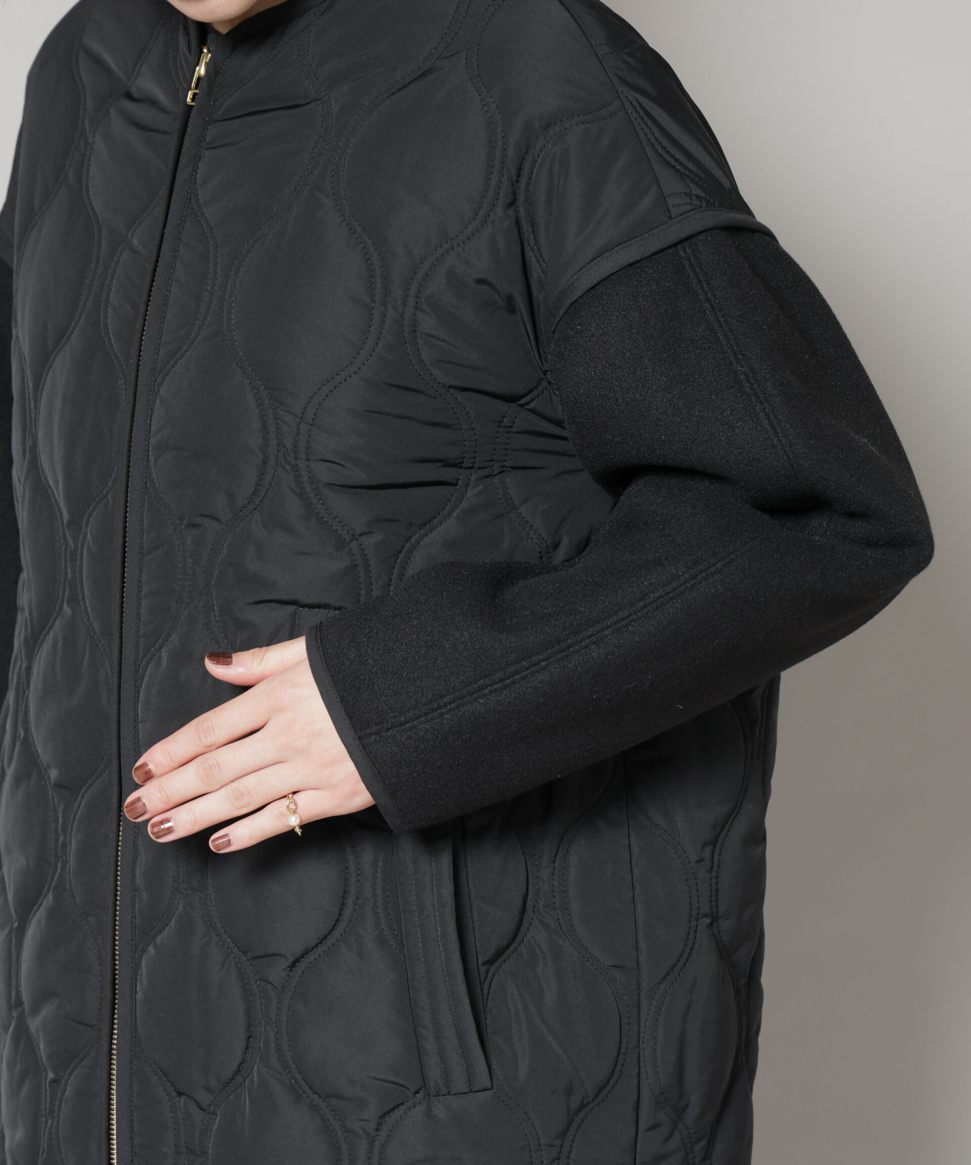 nano･universe「異素材コンビキルティングノーカラーコート」|その他|