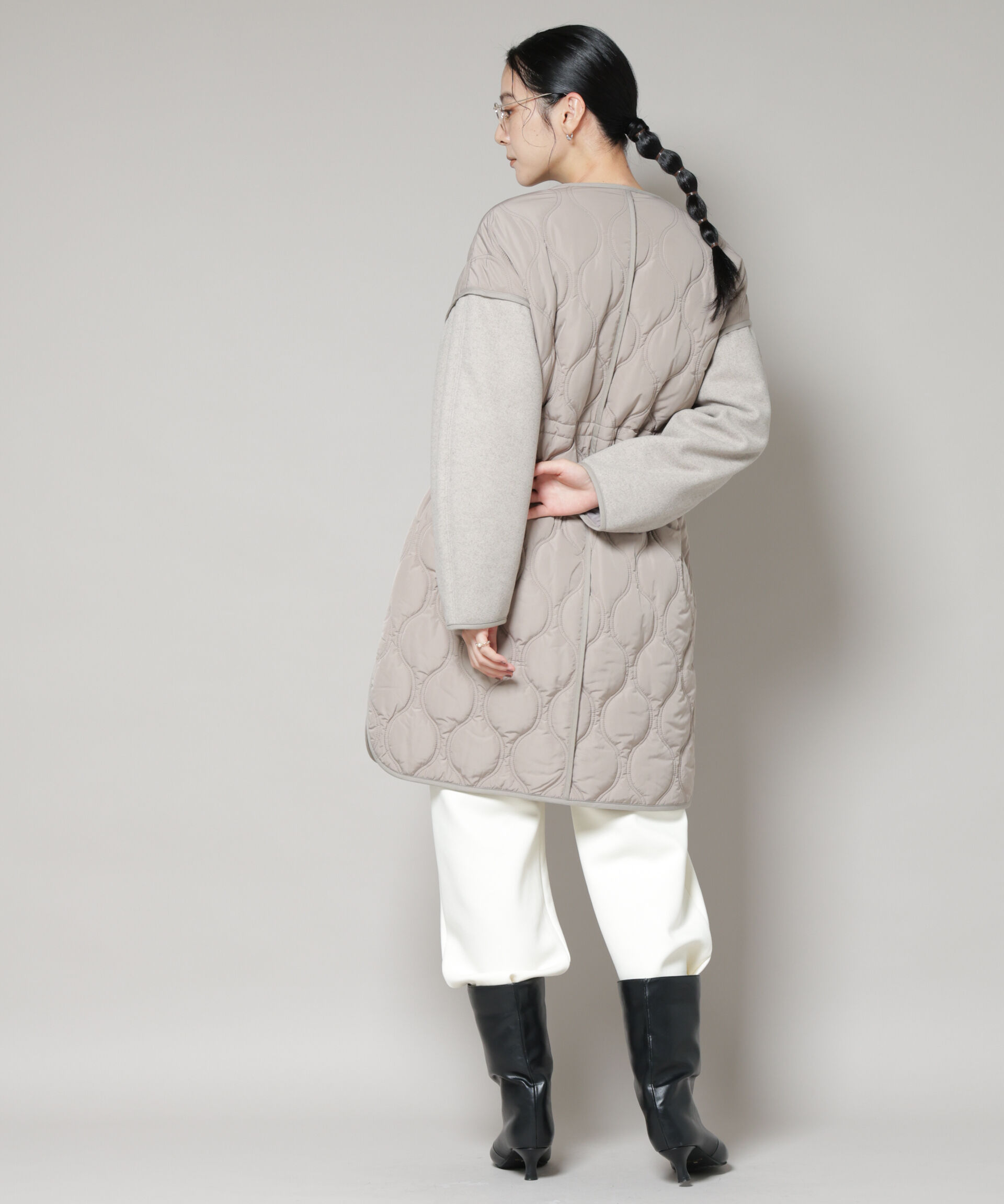 nano･universe「異素材コンビキルティングノーカラーコート」|その他|