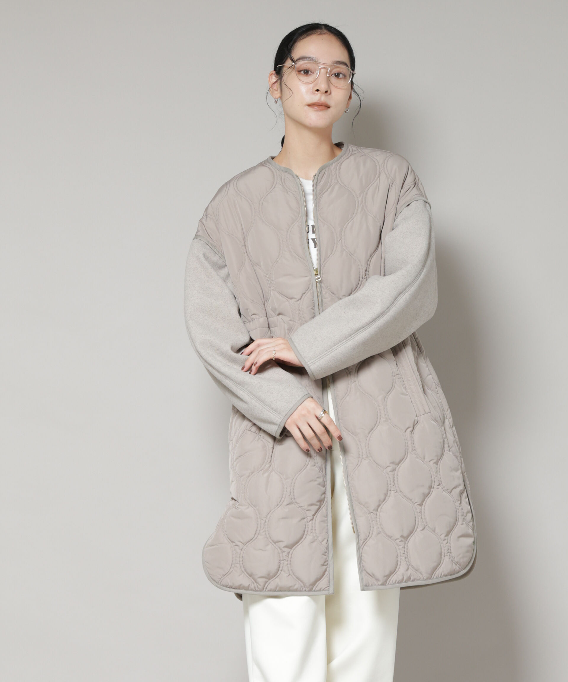 nano･universe「異素材コンビキルティングノーカラーコート」|その他|