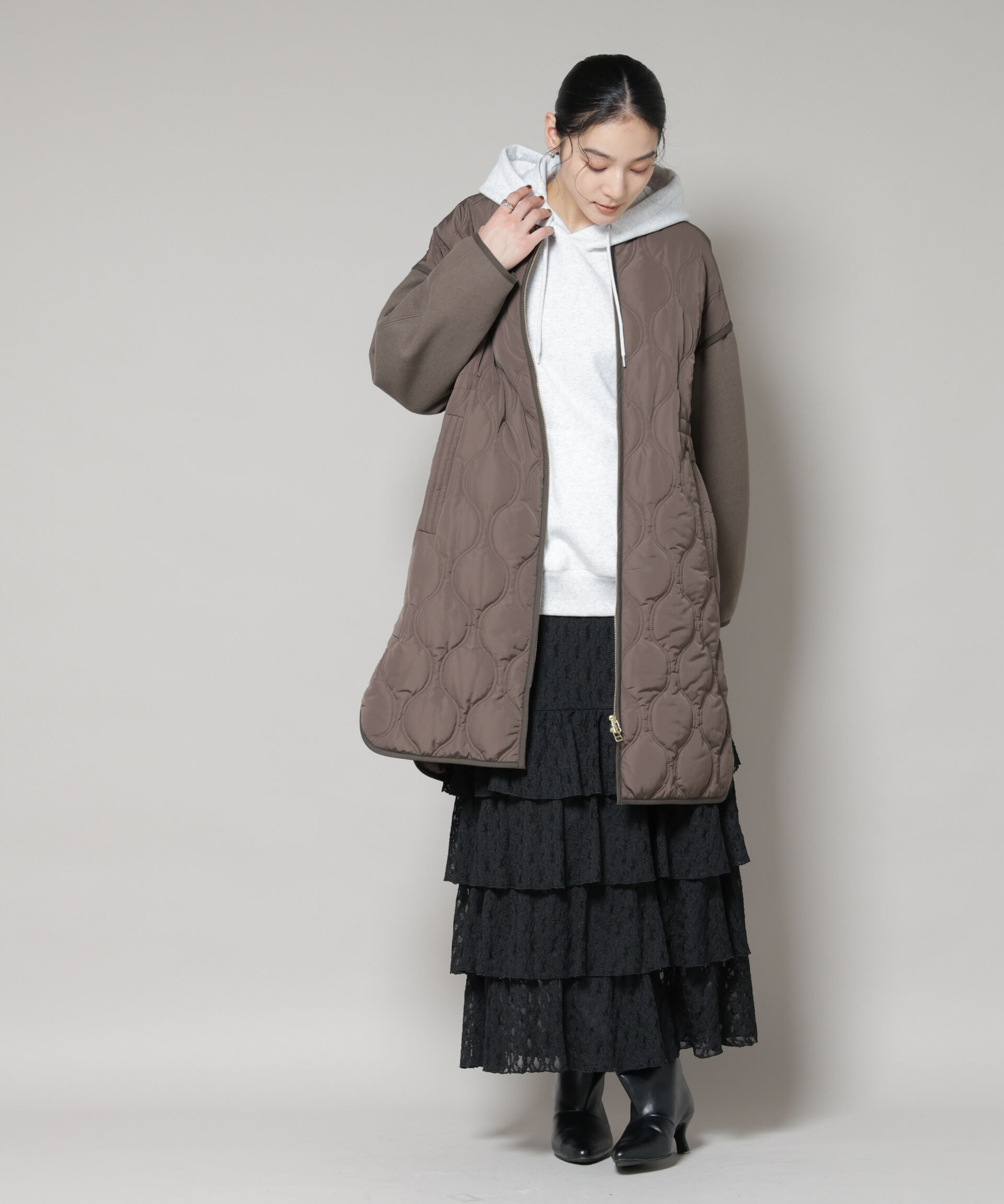 nano･universe「異素材コンビキルティングノーカラーコート」|その他|