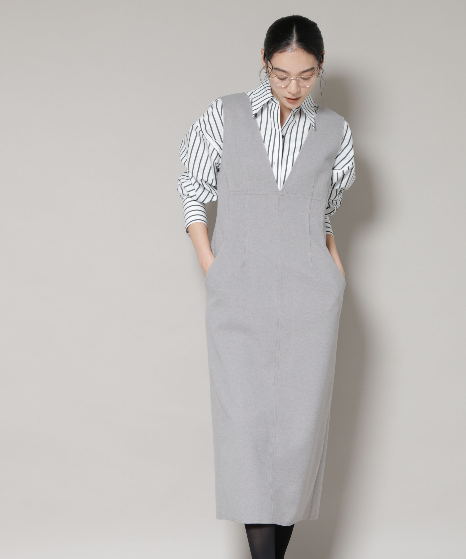 nano･universe「ニードルジャージーVネックワンピース」|ワンピース|