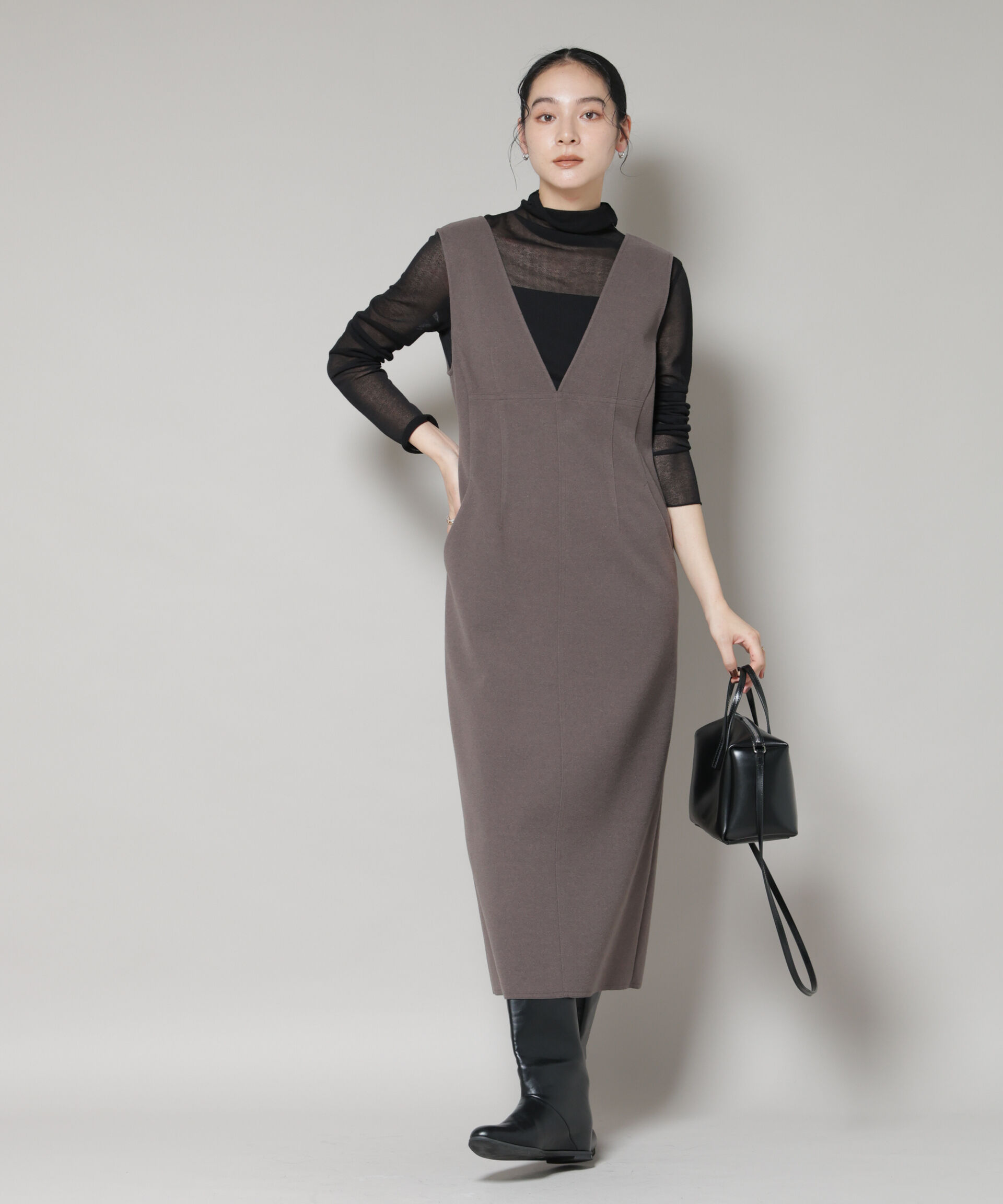 nano･universe「ニードルジャージーVネックワンピース」|ワンピース|