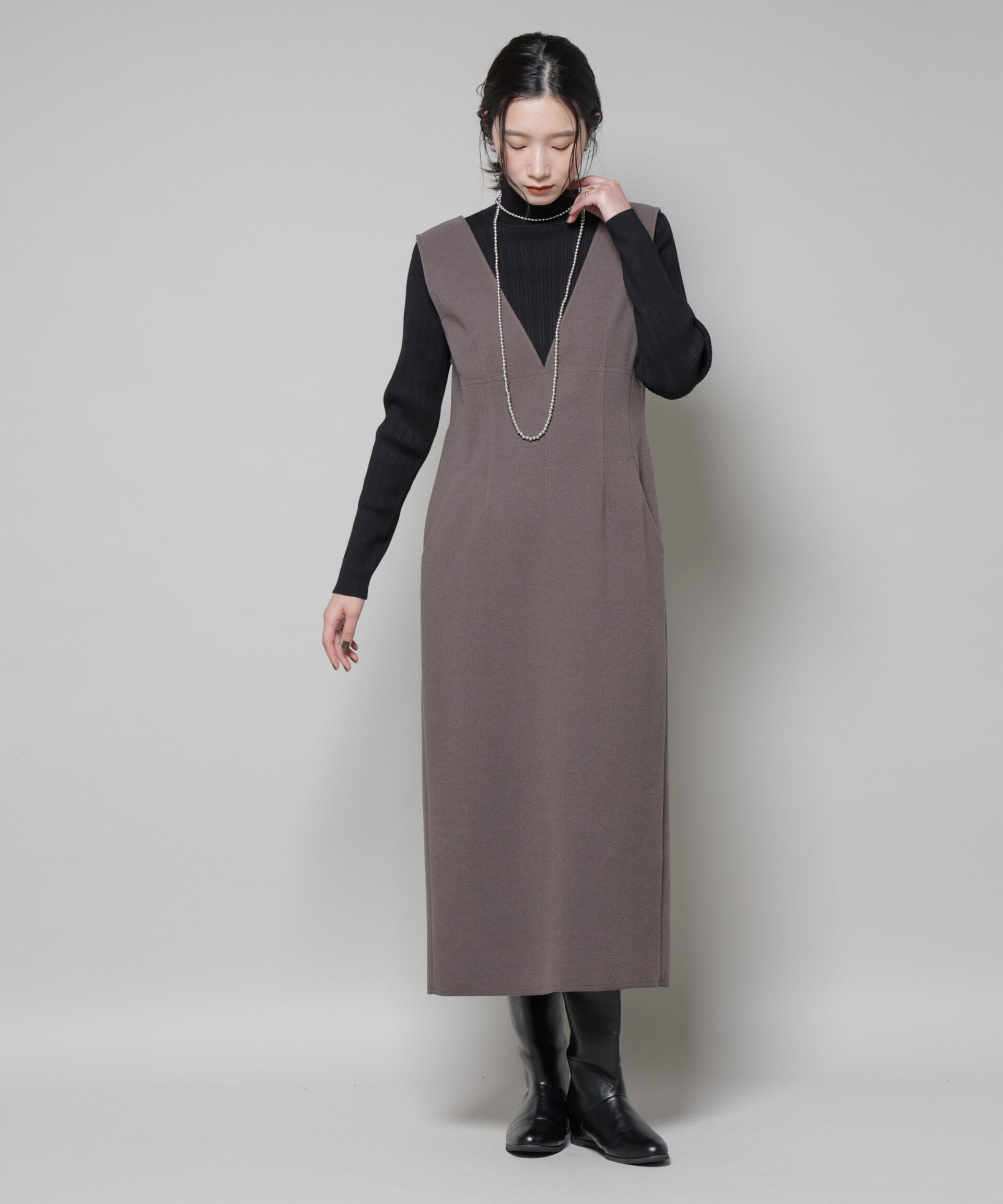 nano･universe「ニードルジャージーVネックワンピース」|ワンピース|