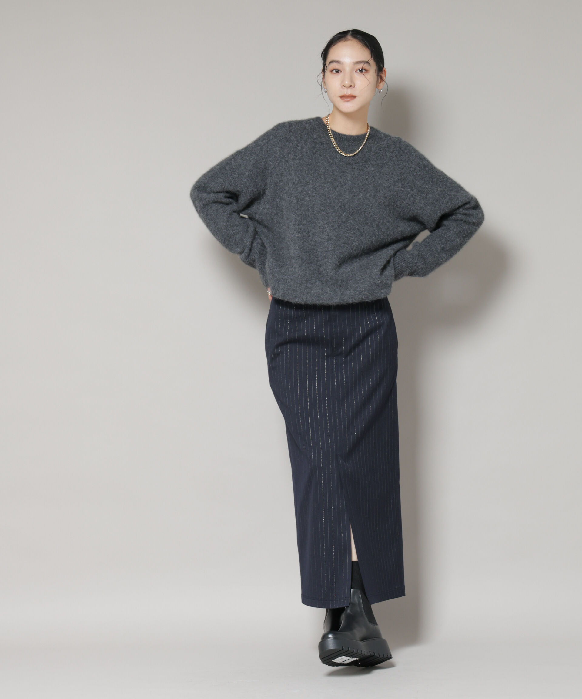 nano･universe「ラメストライプスーチングIラインスカート」|スカート|