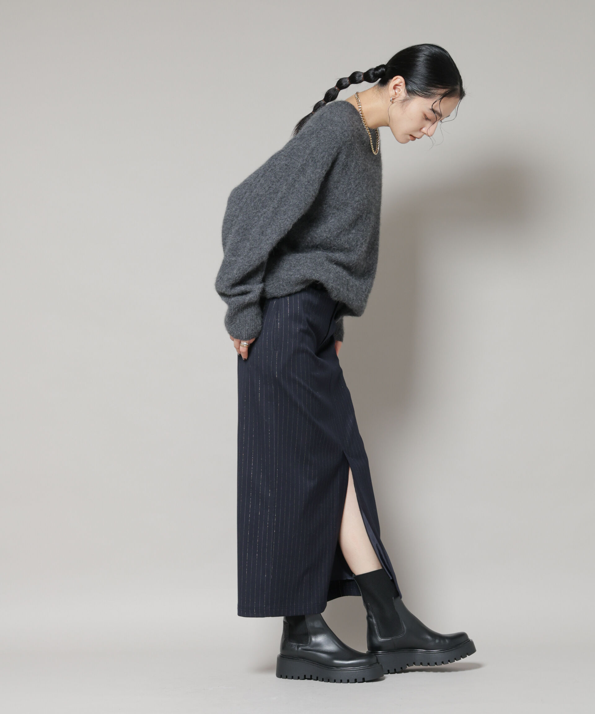 nano･universe「ラメストライプスーチングIラインスカート」|スカート|