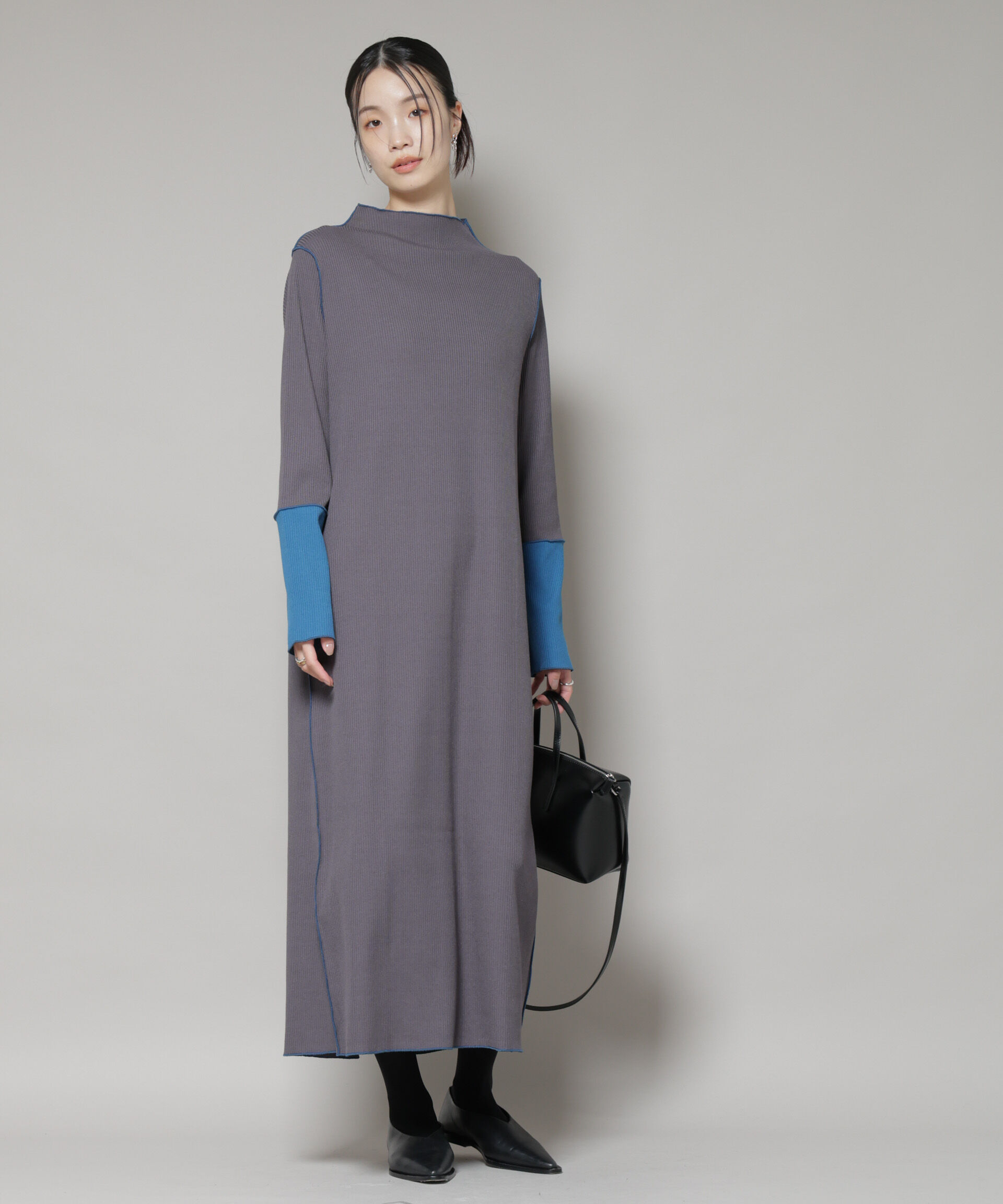 nano･universe「テレコリブ配色メローワンピース」|ワンピース|グレー