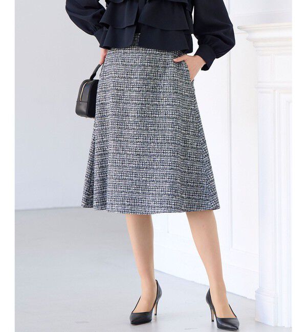 組曲「【KUMIKYOKU NAVY】ラメループモールツイード フレアスカート」|スカート|ネイビー系1