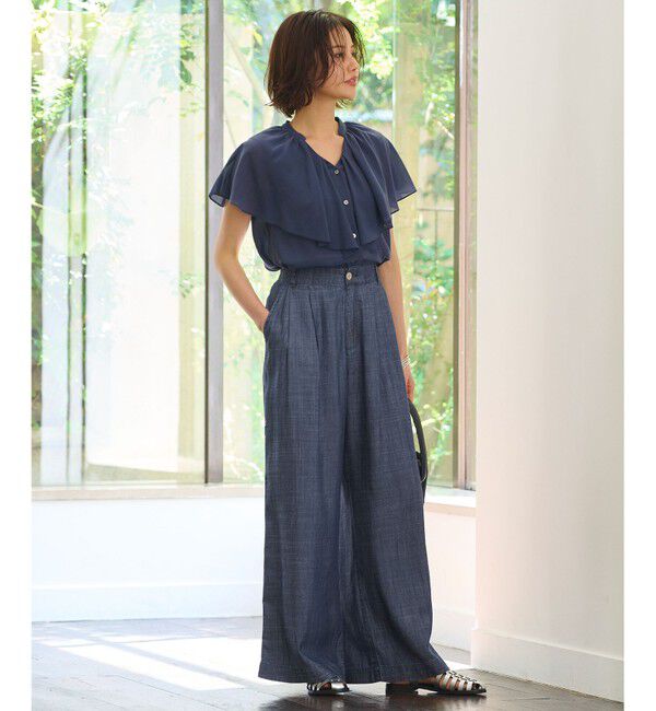 自由区「【洗える・XSサイズあり】テンセルリネンデニムワイド パンツ」|その他|