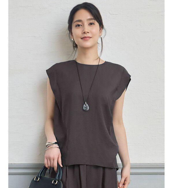 自由区「【カタログ掲載・セットアップ対応・接触冷感・UVケア・洗える】エアリーツイルノースリーブ ブラウス」|シャツ・ブラウス|バーント