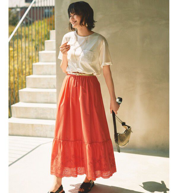 自由区「【カタログ掲載・接触冷感・洗える】エンブロイダリーローンティアード スカート」|スカート|