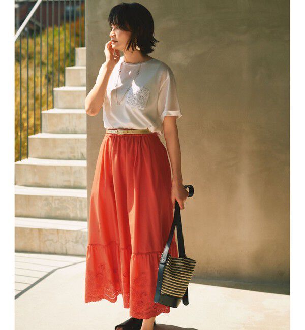 自由区「【カタログ掲載・接触冷感・洗える】エンブロイダリーローンティアード スカート」|スカート|