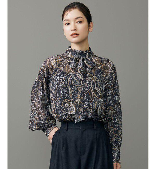 自由区「ペイズリープリントボウタイ ブラウス」|シャツ・ブラウス|ネイビー
