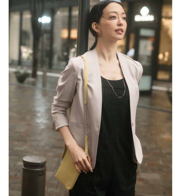 23区「【洗える/セットアップ対応】アイアスマットストレッチ ノーカラー ジャケット」|ノーカラージャケット|ベージュ系