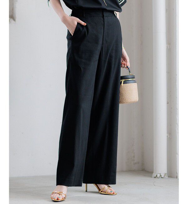 23区「【CLASSY.6月号掲載/洗える】リネンレーヨンストレッチ ワイドパンツ」|その他|ブラック系