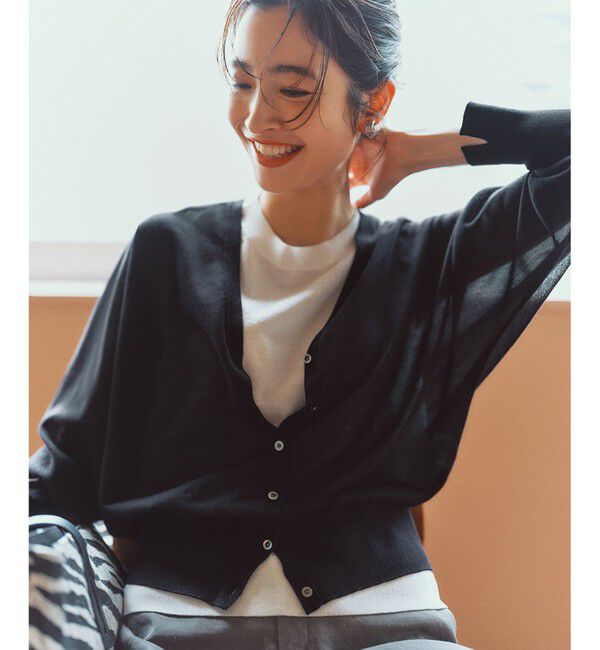 23区「【新色追加】シャイニーシアー ニット カーディガン」|カーディガン|ブラック系