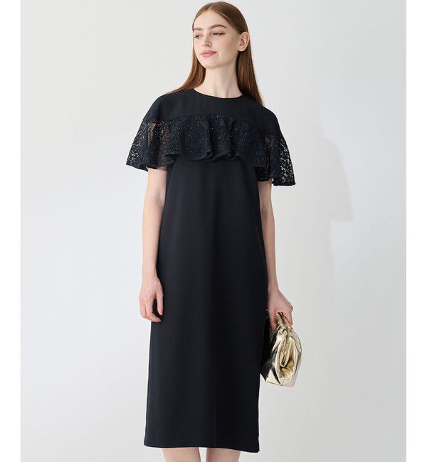 23区「【APPLAUDIR】スパンコールレース フリルコンビドレス」|ドレス|ネイビー系