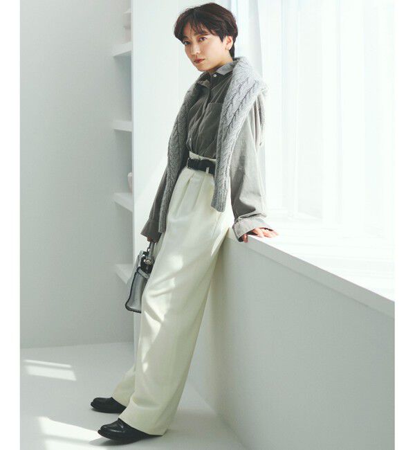 23区「ナチュラルストレッチサキソニー タック ワイドパンツ」|その他|