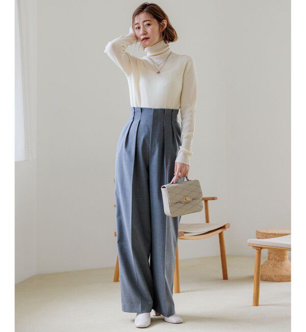 23区「ナチュラルストレッチサキソニー タック ワイドパンツ」|その他|