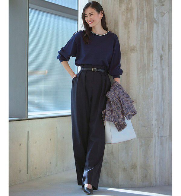 23区「ナチュラルストレッチサキソニー タック ワイドパンツ」|その他|