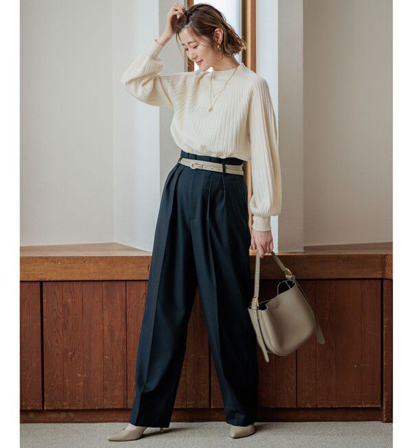 23区「ナチュラルストレッチサキソニー タック ワイドパンツ」|その他|