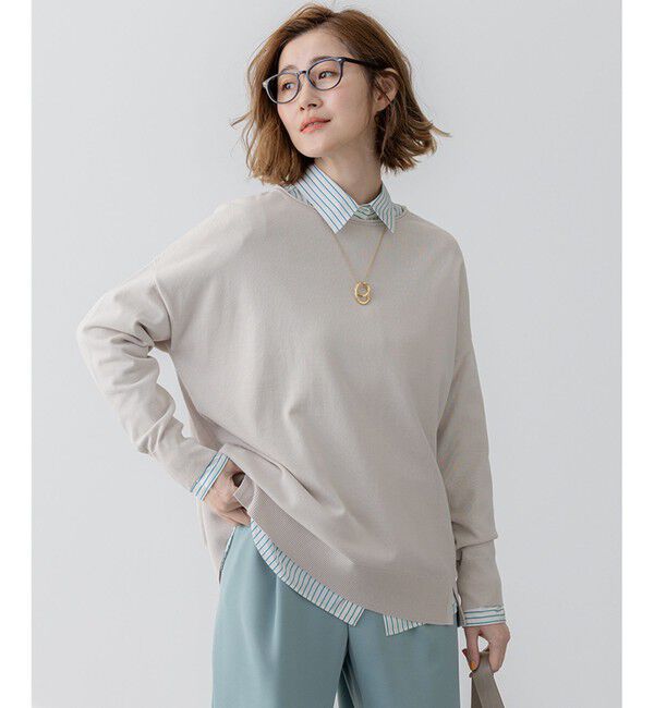 23区「【洗える】コットンポリエステルストレッチ オーバーサイズ ニット」|ニット・セーター|ベージュ系