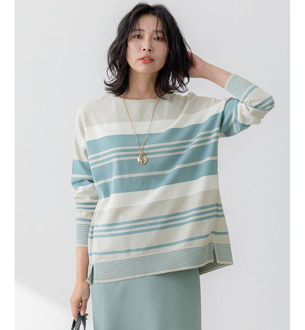 23区「【洗える】コットンポリエステルストレッチ オーバーサイズ ニット」|ニット・セーター|オフ&times;セージ