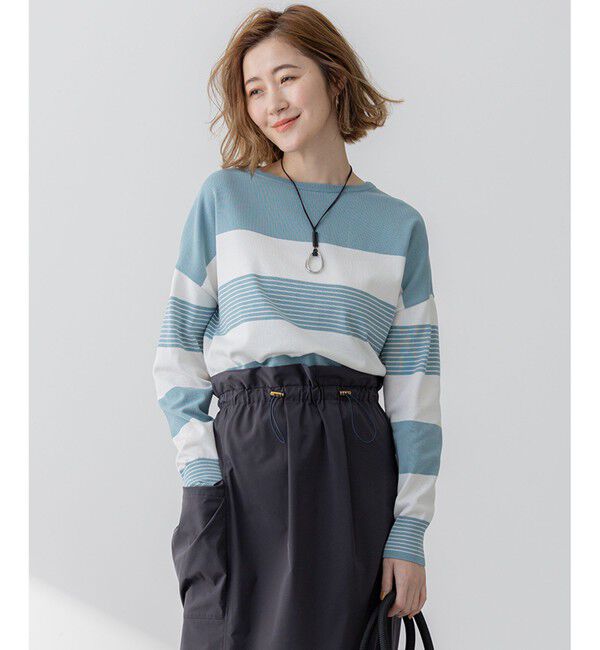 23区「【洗える】コットンポリエステルストレッチ ショート ニット」|ニット・セーター|セージ&times;オフ