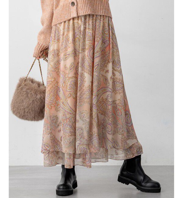 23区「【洗える】Erica クレープペイズリープリント スカート」|スカート|ピンク系