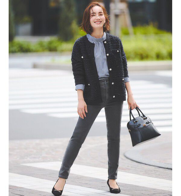 ANY SIS「【洗える】ノーカラーツイードニット カーディガン」|カーディガン|